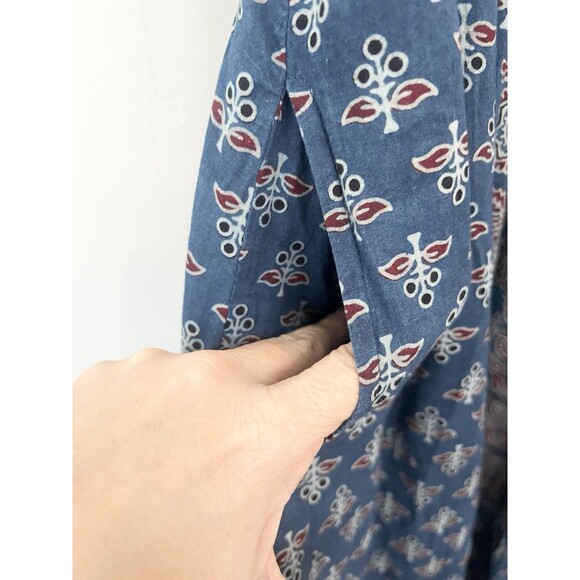 April Cornell Handblock Dress Navy Floral Patchwork Midi Pockets Medium Cottage - Picture 13 of 14